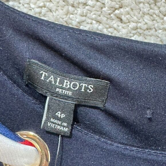 Talbots Ponte Fit &‎ Flare Dress Women's 4P Navy Blue Scarf Tie 3/4 Sleeve NWT - Picture 6 of 12